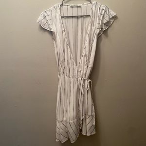 White Pin Strip Tie Front Abercrombie Dress